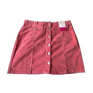 NWT So‎ Mid Rise Mini Skirt 13/31W Junior Size Coral Pink Corduroy Button Front